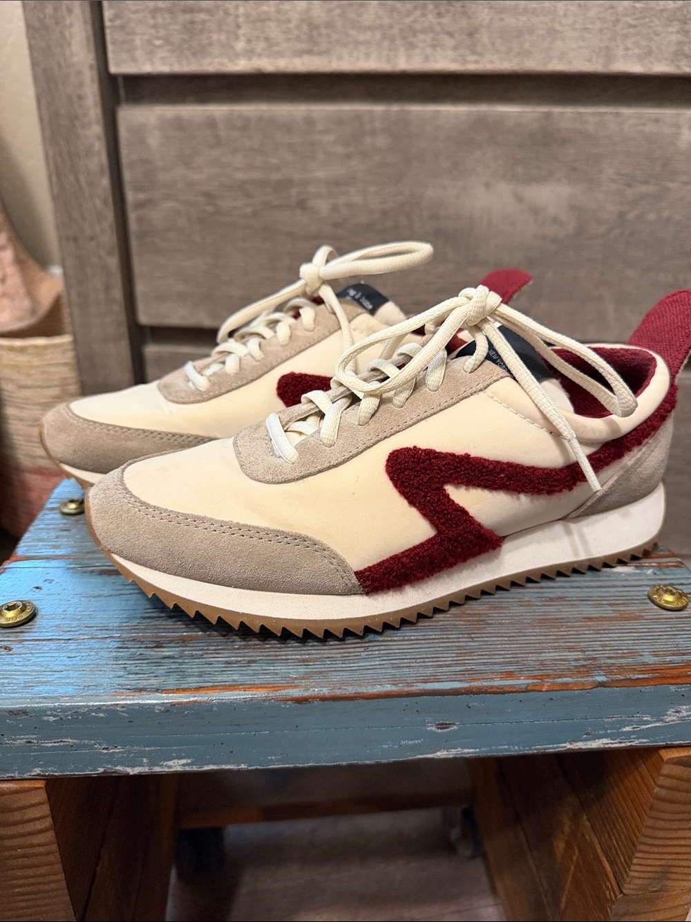 rag & bone cream and burgundy retro runners suede-accent sneakers - Picture 3 of 5